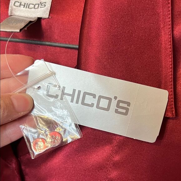 NWT Chico's Anna Lee (Large/12) Cranberry Red Blouse Button Up Silky Splendor - Picture 5 of 9